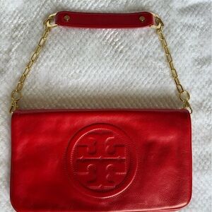 Tory Burch Red Leather clutch/bag with Gold Chain